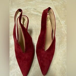 Vince Camuto Burgundy Red Suede Pointed Slingback Heels